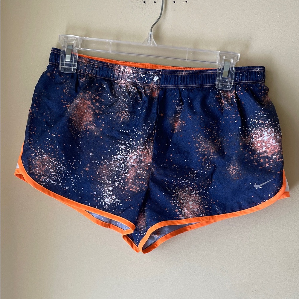Nike Galaxy Print Navy and Orange Athletic Shorts Size Small